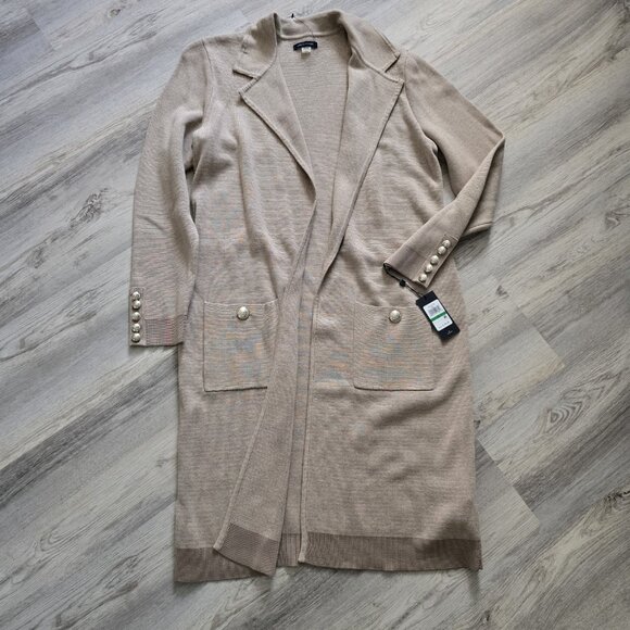 Tommy Hilfiger Suit Seperates Women's Coat Long Open Cardigan Pockets Latte Sz L - Picture 4 of 10